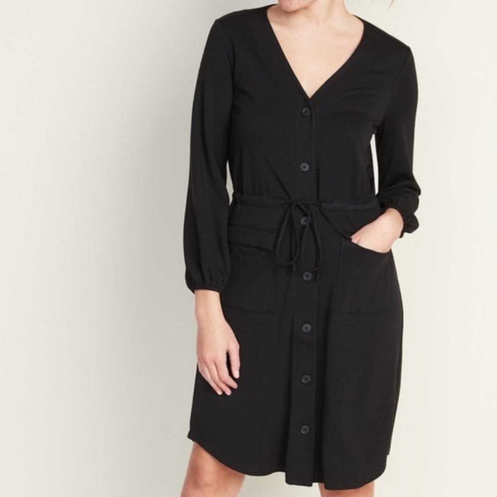 Old Navy Ponte Knit Utility Dress Black Buttons